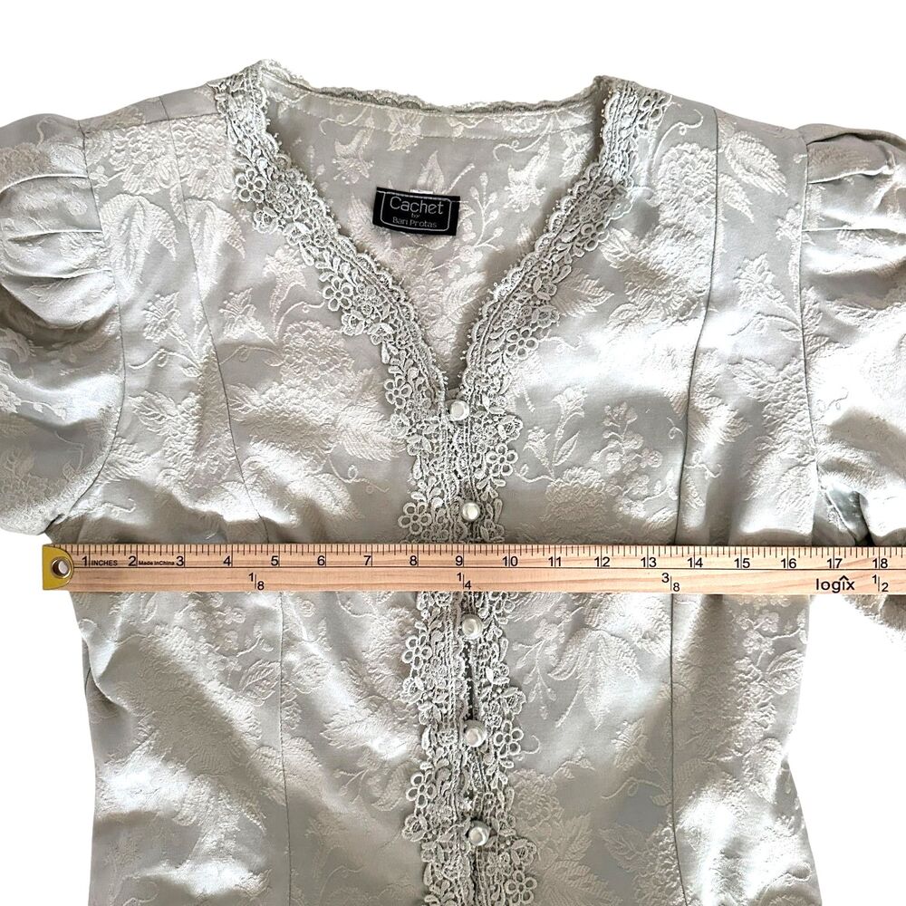 Cachet Bari Protas Light Mint Tapestry Lace Puff Sleeves Button Up Blouse‎ 11/12 - Picture 4 of 8